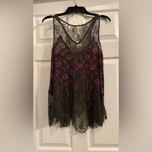 Free People Gray and floral lace racerback tank. Size Small. New with tag.
